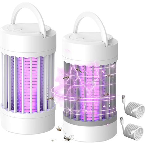 Lampada antizanzare ricaricabile da 2 pezzi, lampada antizanzare 2 in 1, lampada antizanzare UV per interni ed esterni, lampada antizanzare elettrica a 360°