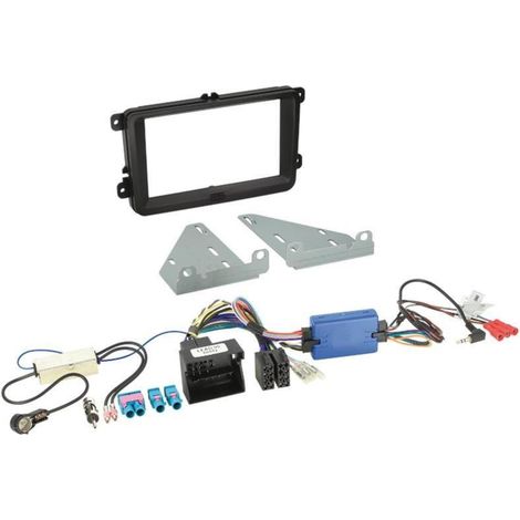 Kit Installation autoradio + adaptateur antenne + CAV compatible avec VW Seat Skoda ap03 noir