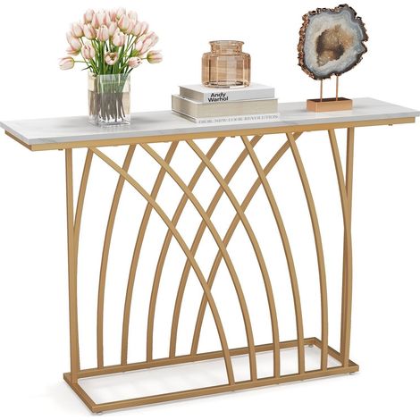 Modern Console Table Faux Marble Narrow Entryway Hallway Table Accent Desk 120cm (1/5)