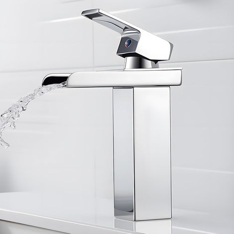 Robinet Salle de Bain Cascade Chromé Mitigeur Lavabo avec Bec Hauteur 140mm (1/5)