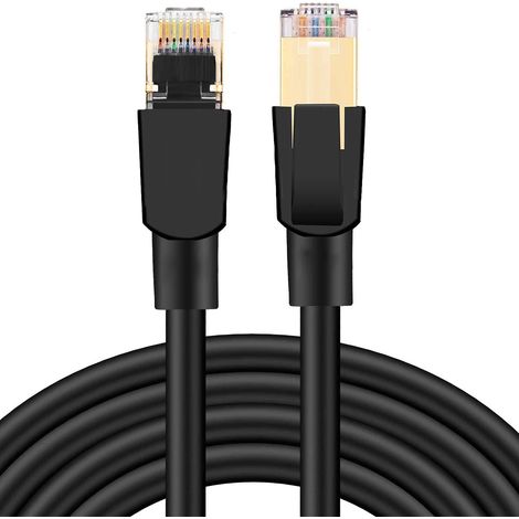 Cable Ethernet Cat 8 - 26 AWG - 40 Gbps - 2000 MHz - Étanche Extérieur Mur - Pour Routeur Modem Switch - 1 Pièce