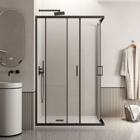 Box Doccia 70x80 cm Doppio Scorrevole Vetro Trasparente e Profilo Nero - Escape