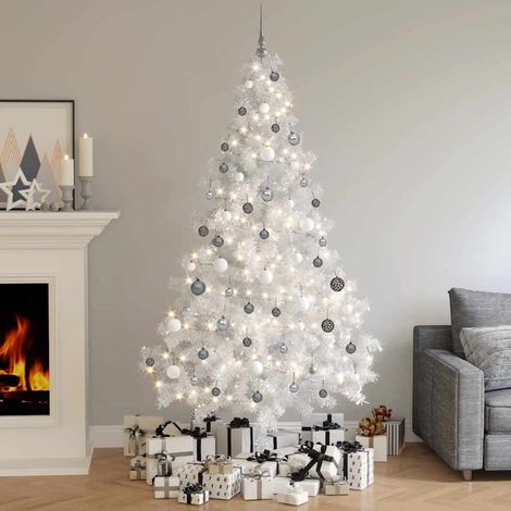 Künstlicher Halb-Weihnachtsbaum Beleuchtung Kugeln Weiß 210 cm (1/5)