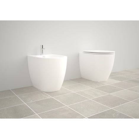 Sanitari like filomuro senza brida bianchi opachi con sedile (1/4)