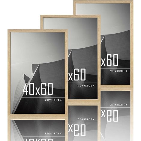 Bilderrahmen 40x60cm Holz Fotorahmen Eiche Natur 3er Set Wandhaken Acrylglas (1/5)