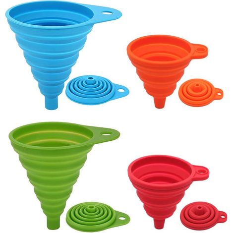 Entonnoir En Silicone Repliable - 4 Pièces (2 Grands + 2 Petits) - Pour Liquides Huiles Poudres Cuisine Maison Voyage Camping (1/5)
