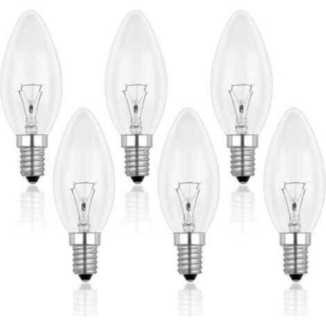 Ampoule Bougie Clair E14 40W, Ampoule Incandescence Dimmable, Blanc Chaud 2700K, 400LM, Ampoule Flamme, E14 Ampoules à bougie à vis Edison, Pack de 6