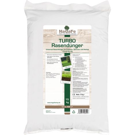 HaGaFe TURBO Rasendünger Frühjahr Sommer Herbst mit 15% Stickstoff für sattes Grün 15kg (1 x 15 kg) (1/5)