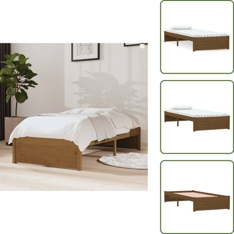 Cadre de lit sans matelas marron miel bois massif 75x190 cm - Cadre De Lit - Lit Simple - Bois Massif - Lit En Bois - Chambre À Coucher (1/5)