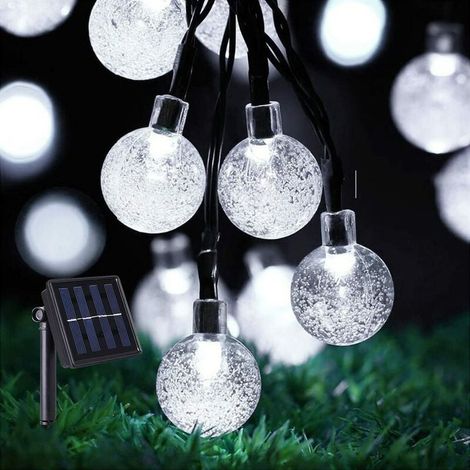 Guirlande Lumineuse Solaire Extérieure, 12M 100 LED Boule de Cristal Solaire Lumière Extérieure Imperméable 8 Modes, Fête de Mariage, Blanc (1/5)