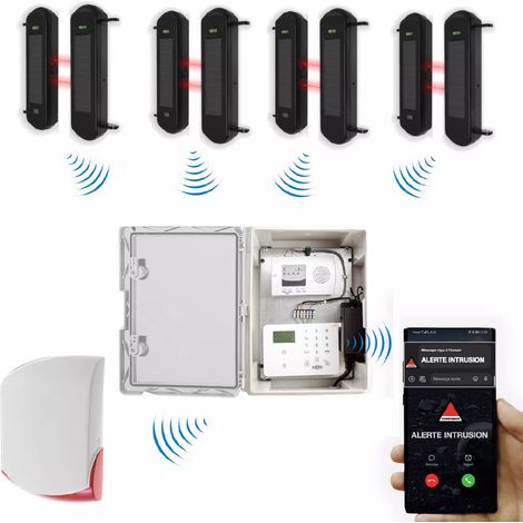 Kit "protection agricole" - Point d'alerte GSM 4G IP65 + 4 jeux de barrières infrarouges 1B + sirène 120 dB (DA600+/KP) (1/5)