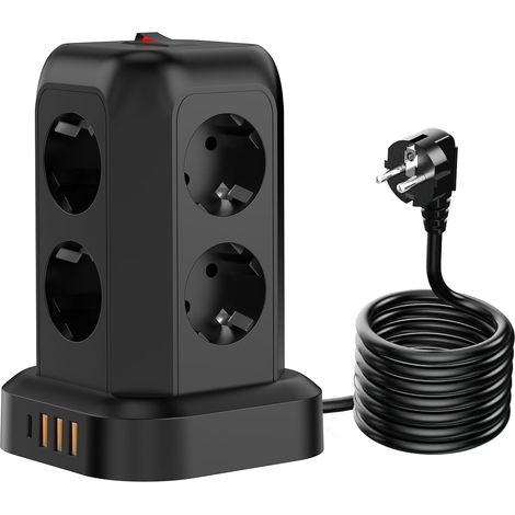 Berker Steckdosenleiste Typ C mit USB-Anschluss (max. 5 V / 2 A / 2 A / 2200 W) – 1,8 m langes Würfelkabel – Multifunktionale Smart-Steckdosenleiste – Blitzschutz (8 AC-Anschlüsse + 3 USB-Anschlüsse + (1/5)