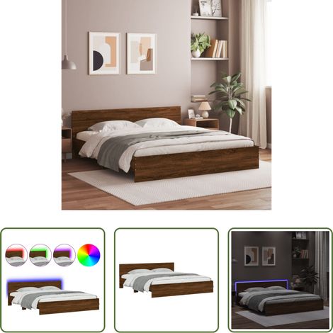 vidaXL RGB-LED -  Bettgestell mit Kopfteil und LED-Beleuchtung Braun Eiche-Optik (1/5)