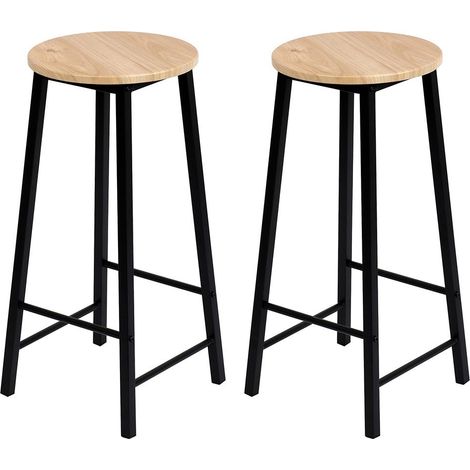 Set von 2 Barhockern DARYL in Eichen- und Schwarzfarbe mit Metallstruktur