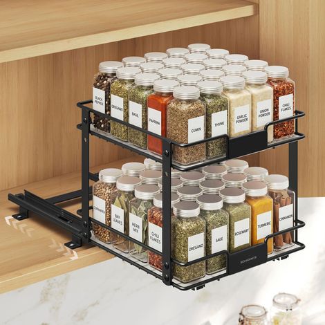 Organiseur de Cuisine, Étagère sous Évier, 2 Paniers Coulissants, Empilable, pour Rangement dans Placard, sous Lavabo, avec Tiroirs, pour Cuisine, Salle de Bain, Noir KCS119B101 (1/5)