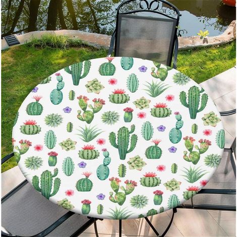 Nappe ronde d'extérieur imperméable avec élastique 150 cm motif cactus