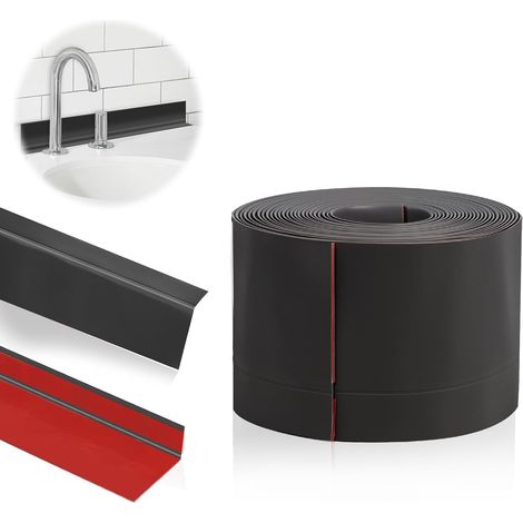 Plinthe adhésive en PVC - 10 m - 50 x 20 mm - Bande finale de cuisine autocollante - Pour salle de bain - Noir (1/5)
