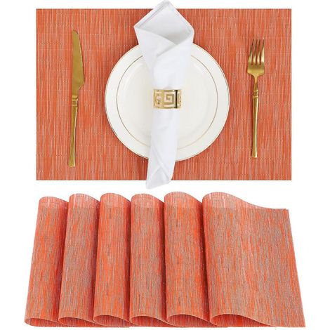 Ensemble de sets de table WAZAIGUR (6 pièces), résistant à la chaleur et lavable, matériau vinyle tissé, facile à nettoyer, orange. (1/5)