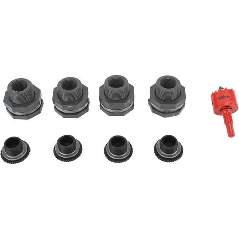 Kit de montage de cloison pour baril de pluie de 3/4 pouces avec bouchons, outil de scie cloche, kit de connecteur à broche en PVC pour barils de pluie, réservoirs d'eau, piscines, aquariums, baignoir (1/5)