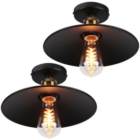 royaluxe- 2X Lampe De Plafond En Métal Antique 22CM Plafonnier Rétro Vintage E27 60W Pour Salon, Salle À Manger, Bar, Cafétéria, Restaurant (Noir) (1/5)
