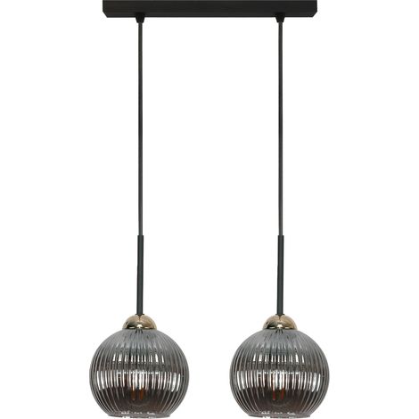 Schwarze Hängeleuchte mit graphitfarbenem Glasschirm, vertikal 15-028