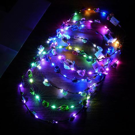 6-teiliges Blumenkranz-Set, verstellbares LED-Stirnband, leuchtendes Haaraccessoire, für Partys, Hochzeiten und Festivals (1/5)