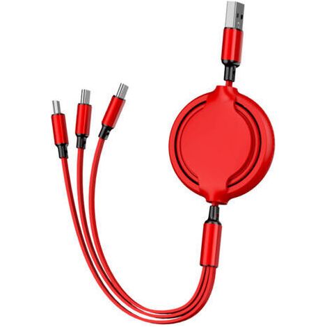 Câble de téléportation, câble d'extension de données portable multifonctionnel, silicone liquide, trois-en-un, câble de charge rapide pour téléphone, rouge (1/5)