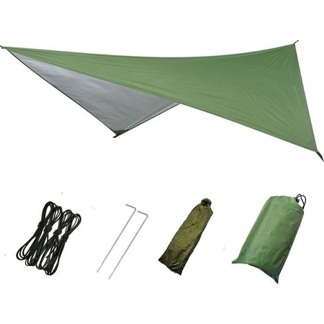 Telo antipioggia da campeggio, telo impermeabile, telo di copertura per tenda antipioggia con borsa per il trasporto, ideale per campeggio ed escursionismo all'aperto, verde, 230x140 cm (1/5)