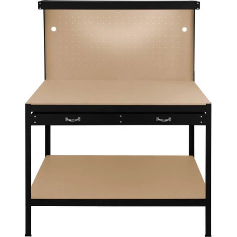 Workbench with Pegboard, Drawer & Light – Black (1/5)