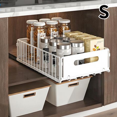 Panier‑tiroir extractible petit format blanc‑mat en fer épaissi, rails silencieux, montage sans outil, rangement sous‑évier cuisine et armoire salle de bain (1/5)