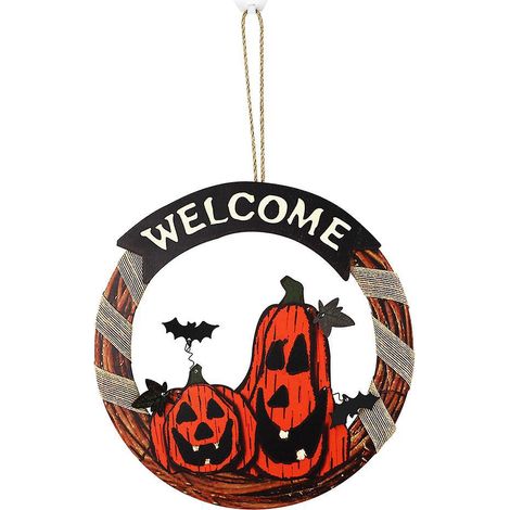 suspension De Porte Halloween En Bois - Citrouilles Effrayantes, Dcorations D'halloween, Couronne De Porte D'entre De Fte D'halloween, Dcorations (1/5)