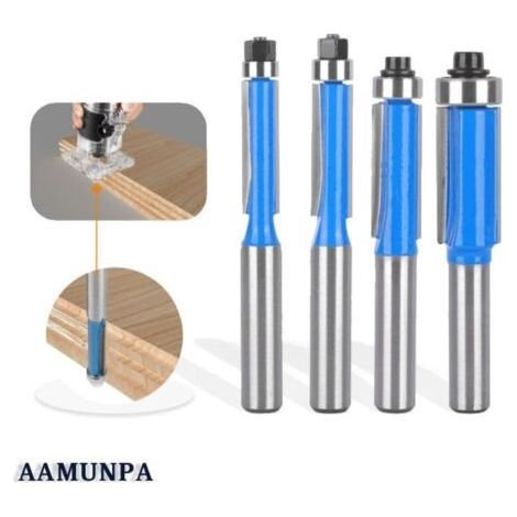 FENOPLASTICA4 Pcs Set Fraise Defonceuse 8mm Tige, Fraise a Copier a Bois, Fraises pour Dfonceuses avec Roulement Suprieur, Fraise pour Affleurer, pour Menuiserie Bricolage de Coupe,Fraise de dfonceuse (1/5)