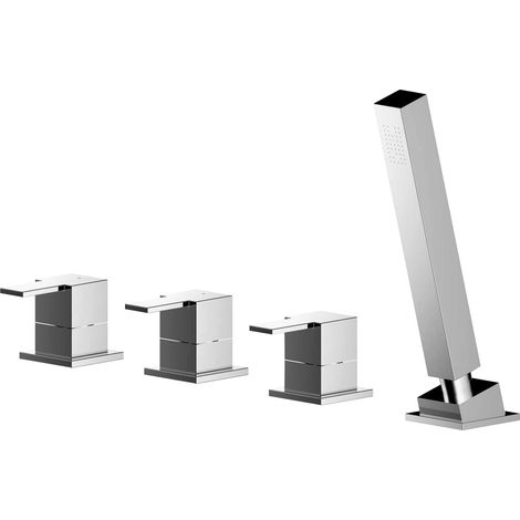 Betley Deck Mount Square 4 Tap Hole Bath Shower Mixer Tap with Kit  Chrome