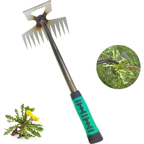 Diserbante manuale, attrezzo per diserbo manuale con impugnatura in gomma, per estirpare denti di leone ed erbacce, ideale per giardino, prato e patio (11 denti) (1/5)