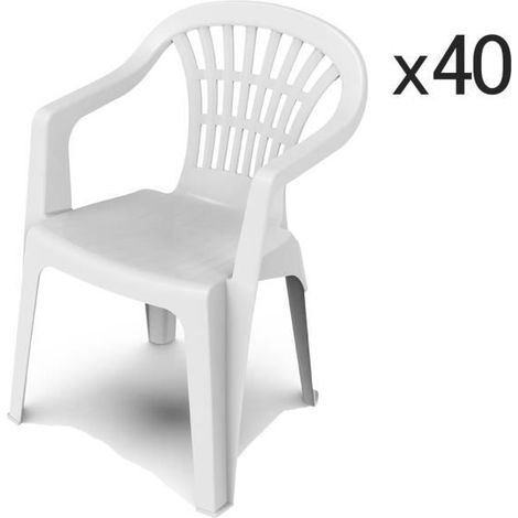 Lot de 40 chaises de jardin empilables en résine coloris blanc - Longueur 57 x Profondeur 57 x Hauteur 80 cm -JUANIO (1/2)