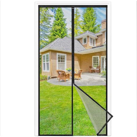 Magnetischer Tür- und Fensterschutz 65 x 200 cm mit automatischem Schließmechanismus – kein Bohren erforderlich – für Balkon, Wohnzimmer, Haustür – transparentes und reißfestes Netzgewebe, schwarz (1/5)