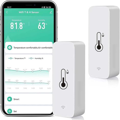 Capteur hygromètre thermomètre WiFi, moniteur de température et d'humidité sans fil pour la maison, surveillance à distance en temps réel Thermohygromètre intelligent avec stockage de données (1/5)