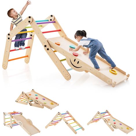 Climbing Triangle Ladder Toy Indoor Jungle Gym with Reversible Ramp-Multicolor (1/5)