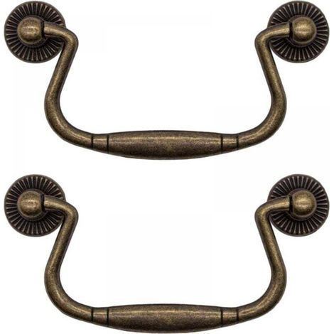 Lot de 2 99 x 50 mm poignées de tiroir antiques pliantes en fer bronze pour portes d'armoire, commode, cuisine, buffet, etc. Style vintage maison de campagne rétro (1/4)