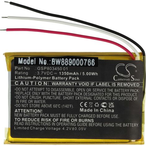 vhbw Batería reemplaza JBL GSP803450 01 para estación de carga (1350 mAh, 3,7 V, Li-poli)