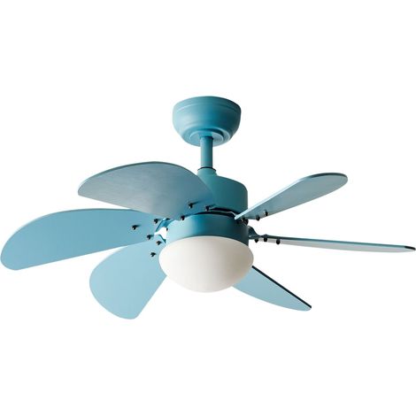 Ventilatore da soffitto moderno con telecomando e illuminazione a LED Materiale sintetico e compensato azzurro Logar