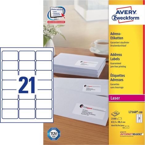 Avery L7160-100 étiquette auto-collante Rectangle aux angles arrondis Permanent Blanc 2100 pièce(s) (1/4)