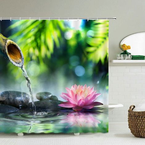 Rideau de douche imprimé 3D motif forêt, 180 x 200 cm, imperméable et lavable, avec crochets, L 90 x H 180 cm
