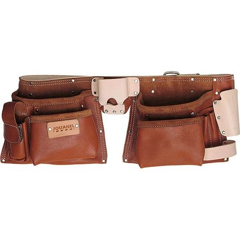 Jouanel – Tablier de protection en cuir marron – Ceinture en cuir 50mm – Poches rectangulaires avec étui téléphone – Coutures renforcées