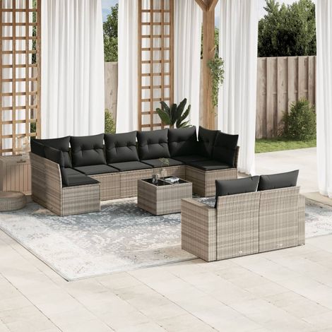 vidaXL Set Divano Giardino 10 pz con Cuscini Grigio Chiaro Polyrattan (1/3)