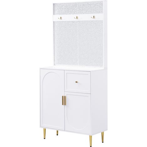 Scarpiera da ingresso in MDF bianco e oro 80 x 35 x 175,5 cm (1/5)