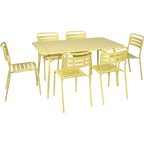 Table de jardin pliante métal + 6 assises. Amelia. jaune. 141.2 x 80 x 72.5cm (1/5)