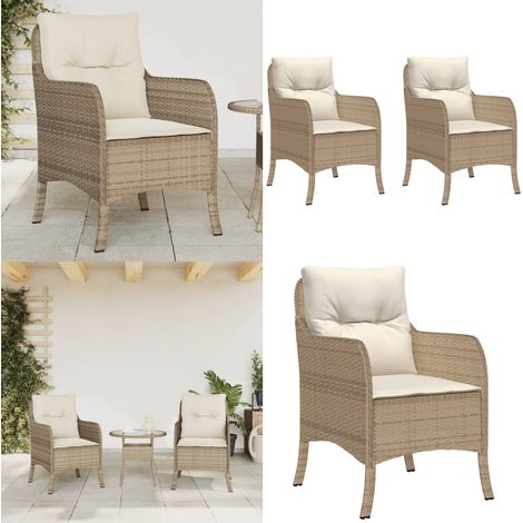 Gartenstühle mit Kissen 2 Stk. Beige Poly Rattan - Gartensessel - Gartenstühle - Outdoor Möbel - Rattan Gartenmöbel - Beige Gartenmöbel - Home & Living (1/5)