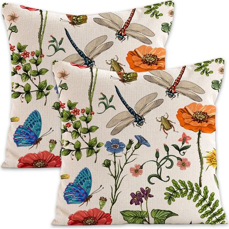 Kissenbezüge für Frühling und Sommer, 45 x 45 cm, 2er-Set, florales Landhausmuster, grün, für Sofa. (1/5)
