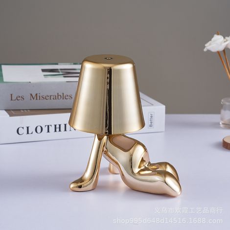 Lampe de chevet tactile, lampe de table dorée « Thinker », lampe de chevet décorative portable sans fil rechargeable avec port de chargement USB. (1/5)